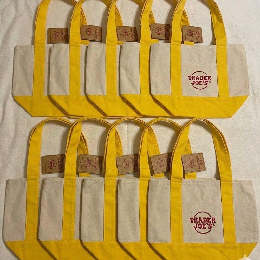 LOT OF 10! NWT! YELLOW - Trader Joe's Limited Edition Mini Canvas Tote Bag!
